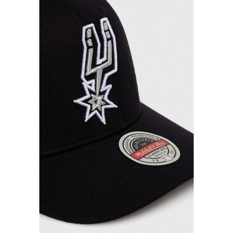 Čepice s vlněnou směsí Mitchell&Ness San Antonio Spurs černá barva, s aplikací