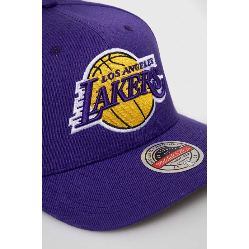 Čepice s vlněnou směsí Mitchell&Ness Los Angeles Lakers fialová barva, s aplikací