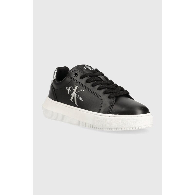 Kožené sneakers boty Calvin Klein Jeans CHUNKY CUPSOLE MONO LTH WN černá barva, YW0YW01224