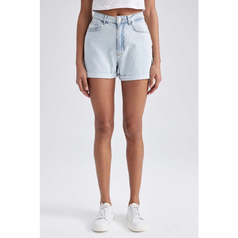 DEFACTO Mom Fit High Waist Folded Leg Jean Shorts