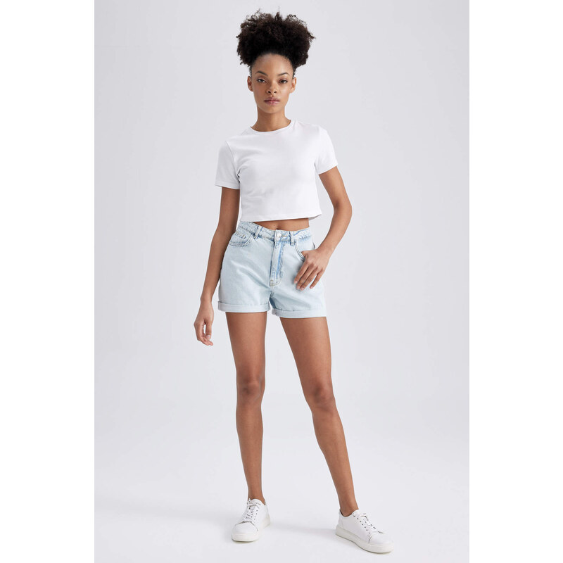 DEFACTO Mom Fit High Waist Folded Leg Jean Shorts