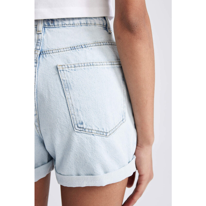 DEFACTO Mom Fit High Waist Folded Leg Jean Shorts