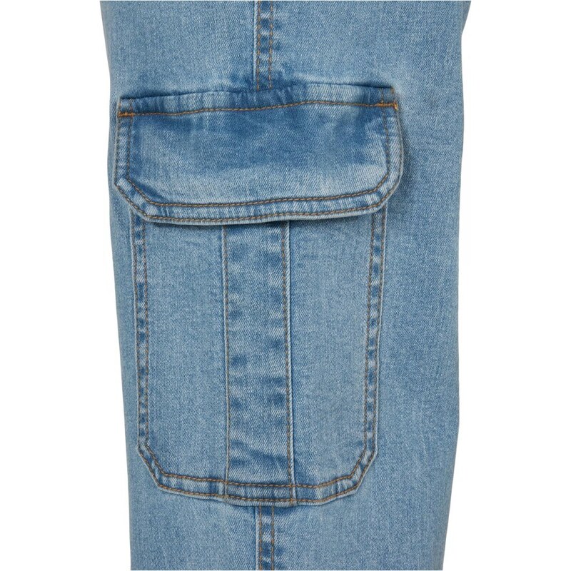 URBAN CLASSICS Ladies Organic Stretch Denim Cargo Pants - clearblue bleached
