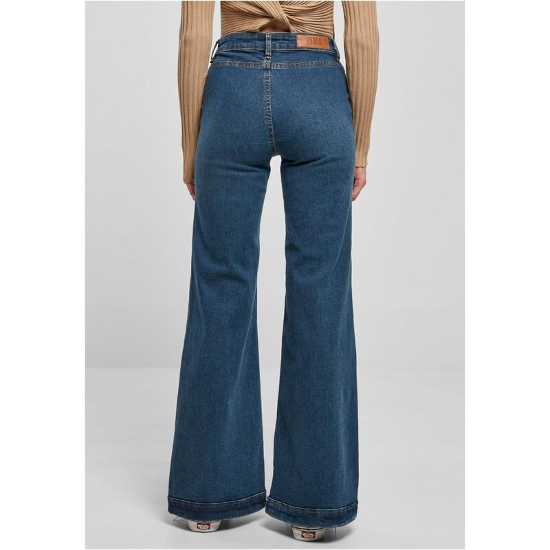 URBAN CLASSICS Ladies Vintage Flared Denim Pants - deepblue washed