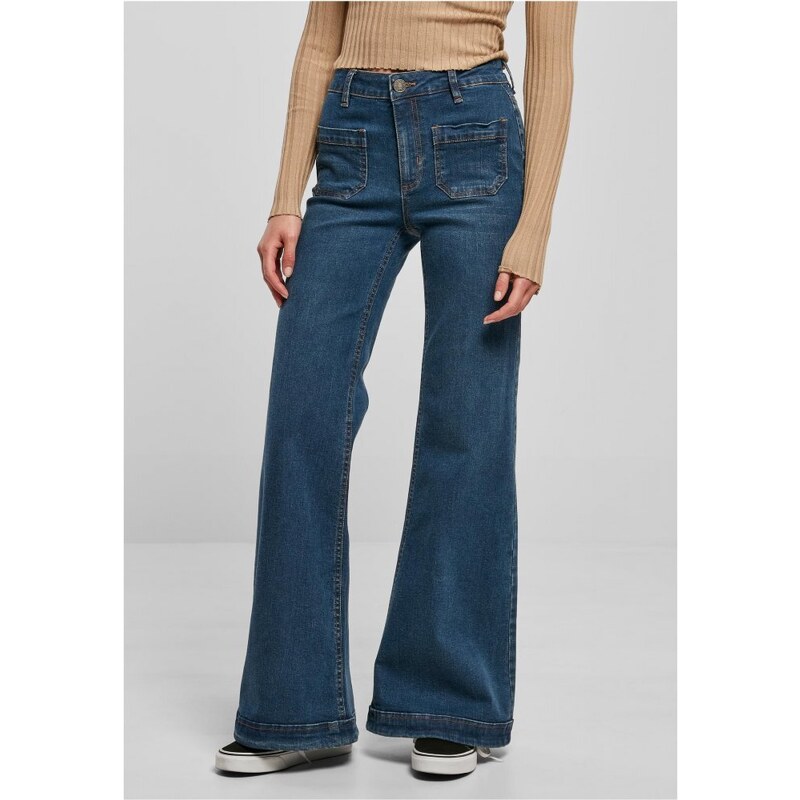 URBAN CLASSICS Ladies Vintage Flared Denim Pants - deepblue washed