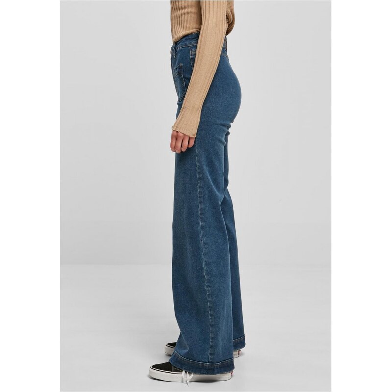 URBAN CLASSICS Ladies Vintage Flared Denim Pants - deepblue washed