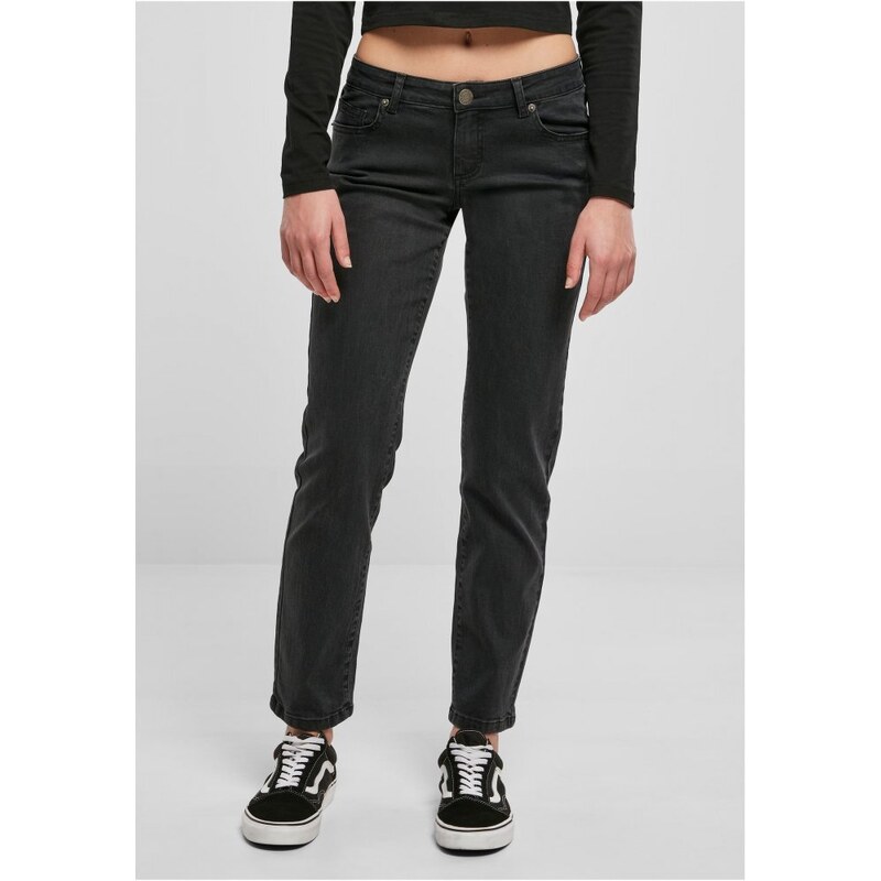 URBAN CLASSICS Ladies Low Waist Straight Denim Pants - black washed