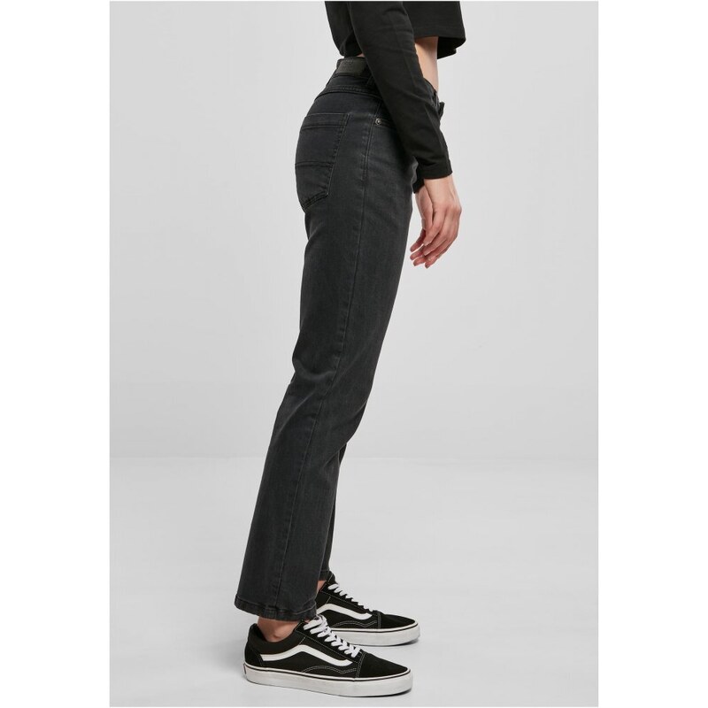 URBAN CLASSICS Ladies Low Waist Straight Denim Pants - black washed