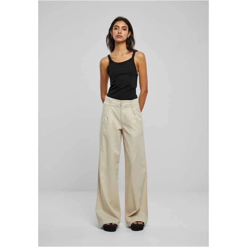 URBAN CLASSICS Ladies High Linen Mixed Wide Leg Pants - softseagrass