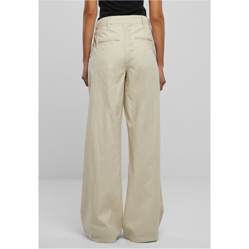 URBAN CLASSICS Ladies High Linen Mixed Wide Leg Pants - softseagrass