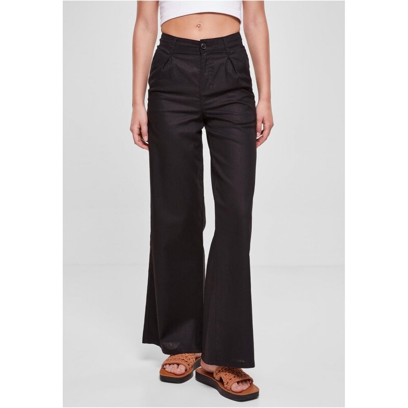 URBAN CLASSICS Ladies High Linen Mixed Wide Leg Pants - black