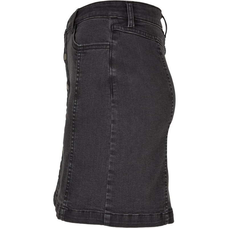 URBAN CLASSICS Ladies Organic Stretch Button Denim Skirt - black washed