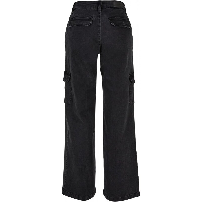 URBAN CLASSICS Ladies High Waist Straight Denim Cargo Pants - black washed