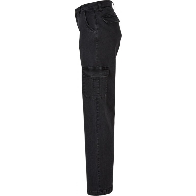 URBAN CLASSICS Ladies High Waist Straight Denim Cargo Pants - black washed