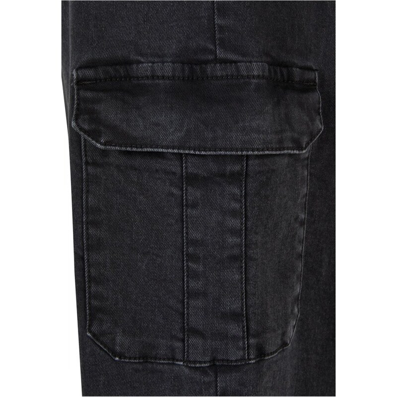 URBAN CLASSICS Ladies High Waist Straight Denim Cargo Pants - black washed