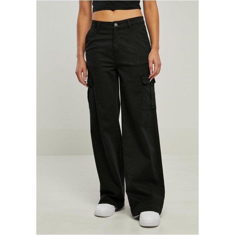 URBAN CLASSICS Ladies High Waist Wide Leg Twill Cargo Pants - black