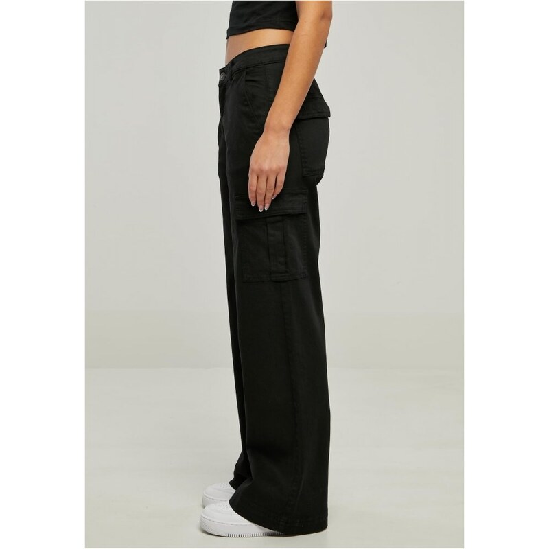 URBAN CLASSICS Ladies High Waist Wide Leg Twill Cargo Pants - black