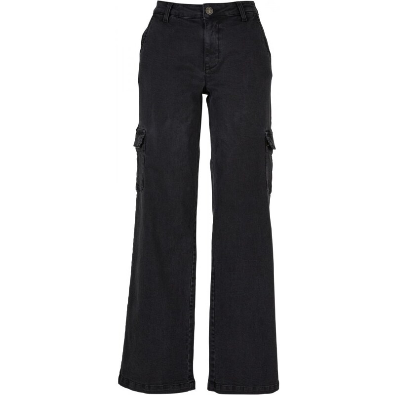 URBAN CLASSICS Ladies High Waist Straight Denim Cargo Pants - black washed