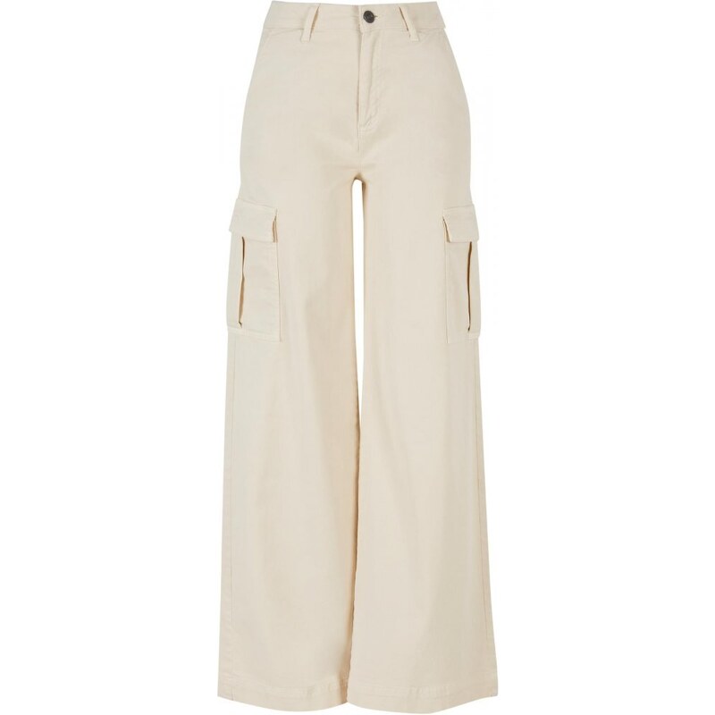 URBAN CLASSICS Ladies High Waist Wide Leg Twill Cargo Pants - whitesand