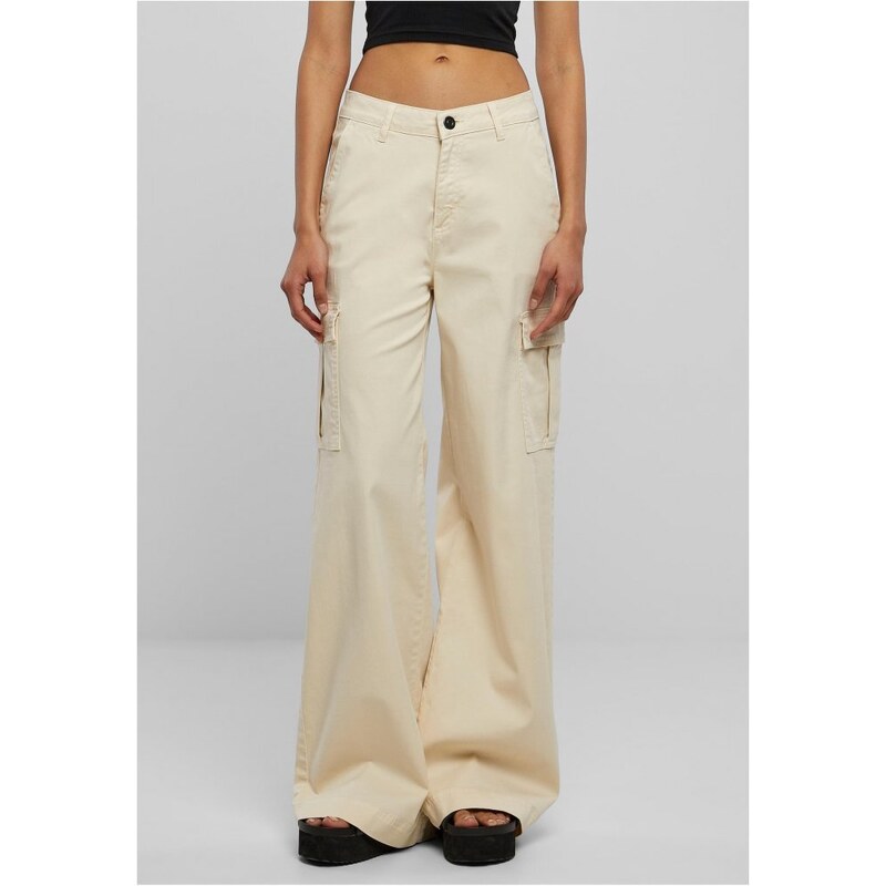 URBAN CLASSICS Ladies High Waist Wide Leg Twill Cargo Pants - whitesand