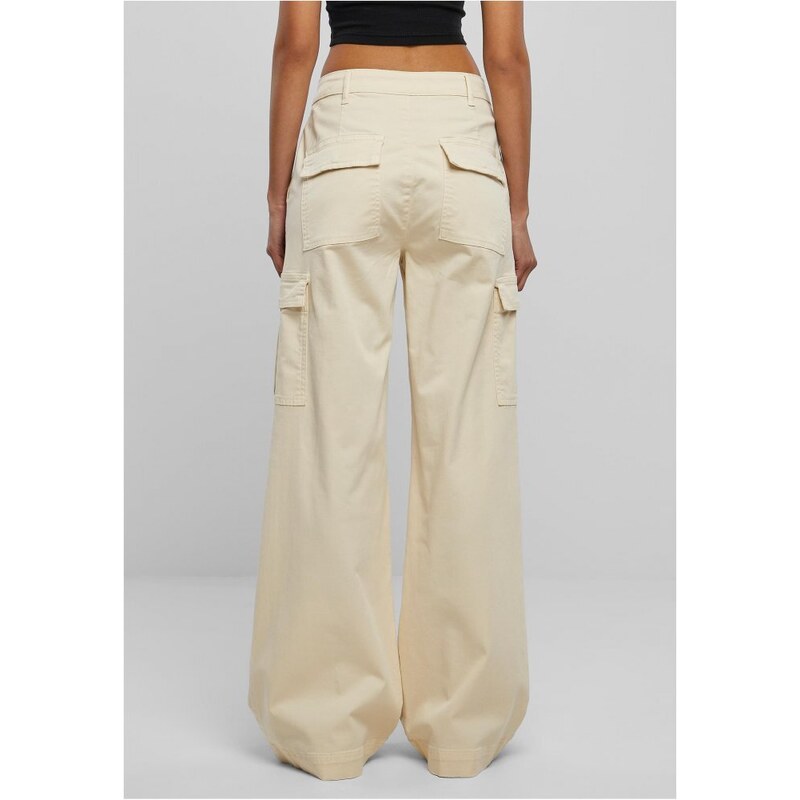 URBAN CLASSICS Ladies High Waist Wide Leg Twill Cargo Pants - whitesand