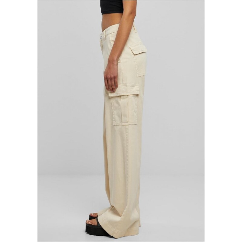 URBAN CLASSICS Ladies High Waist Wide Leg Twill Cargo Pants - whitesand