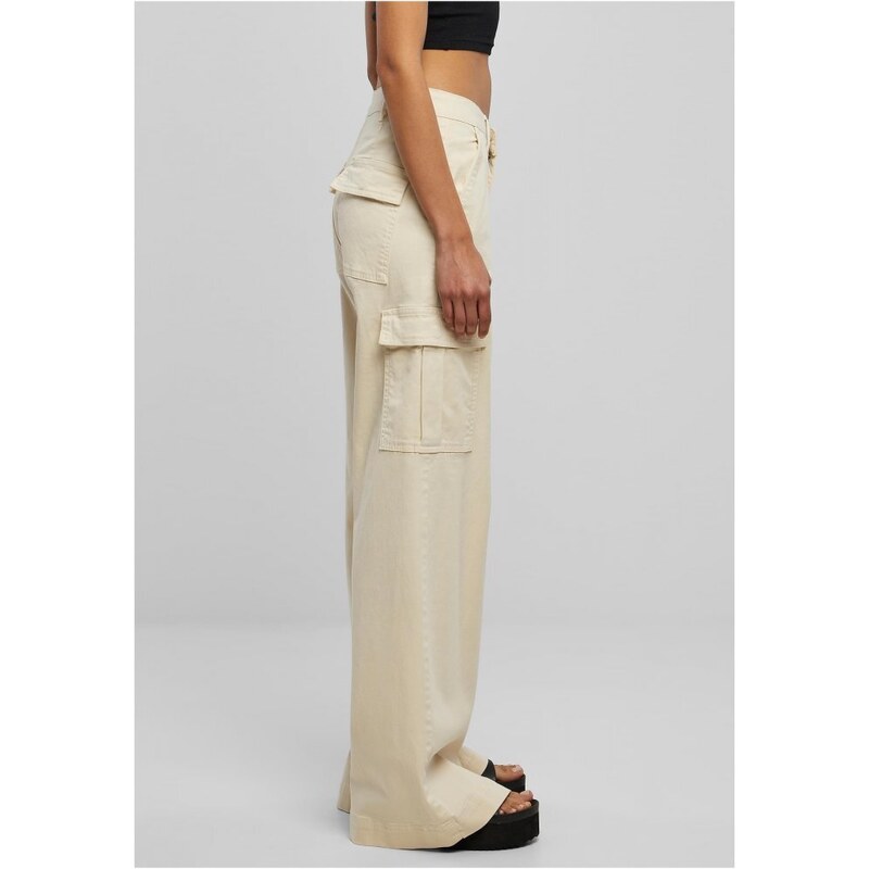 URBAN CLASSICS Ladies High Waist Wide Leg Twill Cargo Pants - whitesand