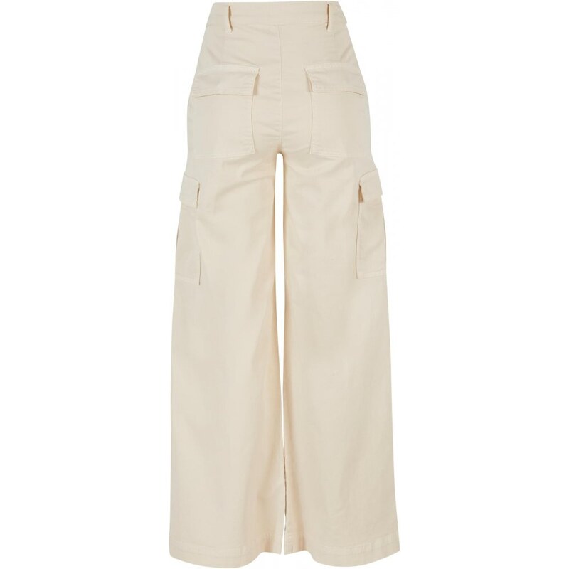 URBAN CLASSICS Ladies High Waist Wide Leg Twill Cargo Pants - whitesand