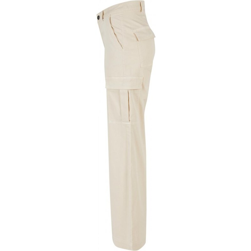 URBAN CLASSICS Ladies High Waist Wide Leg Twill Cargo Pants - whitesand