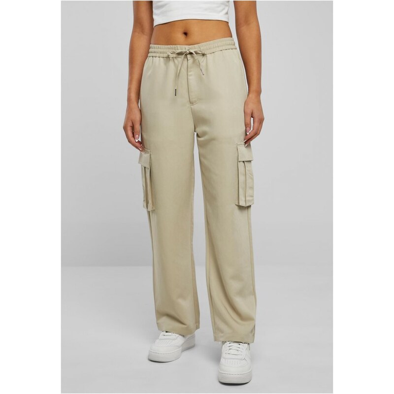 URBAN CLASSICS Ladies Vicose Straight Leg Cargo Pants - concrete