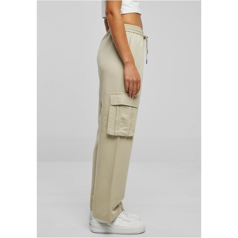 URBAN CLASSICS Ladies Vicose Straight Leg Cargo Pants - concrete