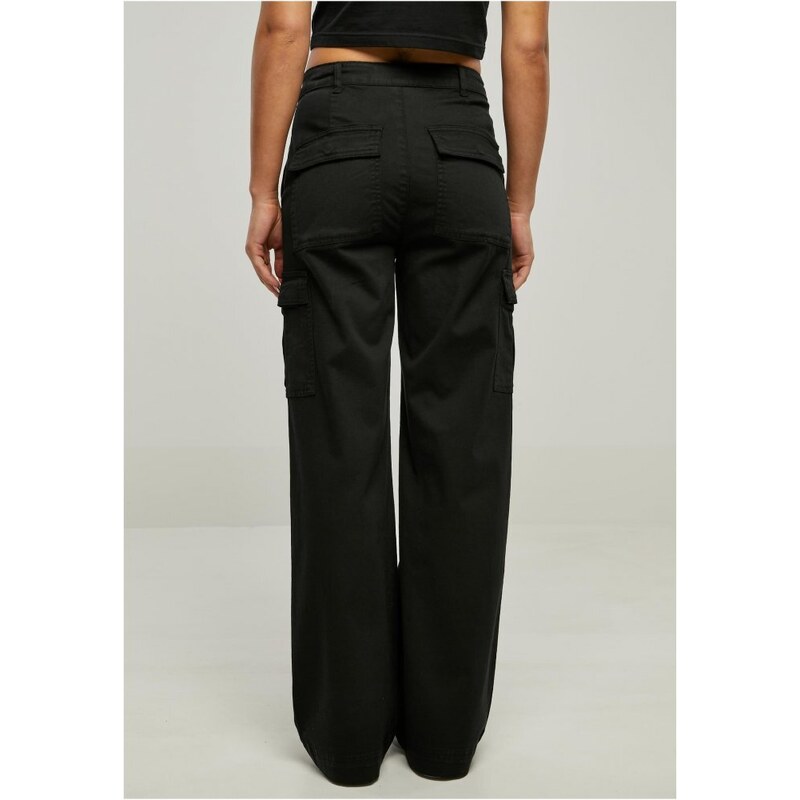 URBAN CLASSICS Ladies High Waist Wide Leg Twill Cargo Pants - black
