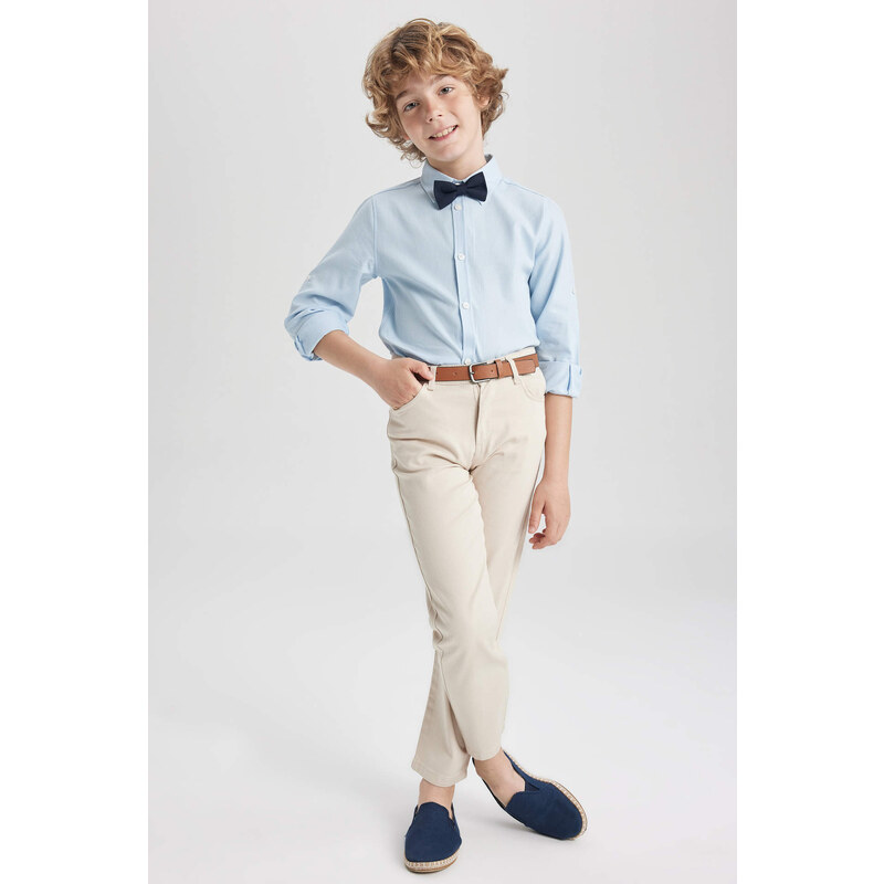 DEFACTO Boy Long Sleeve Oxford Shirt Bowtie 2-Pack Set