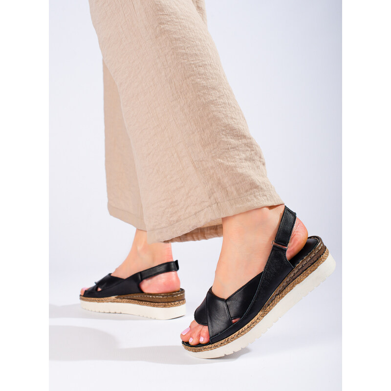 W. POTOCKI Luxusní dámské sandály černé na klínku