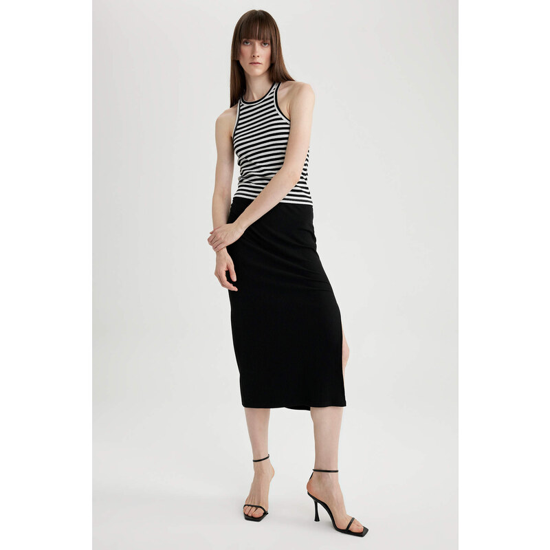 DEFACTO Straight Fit Normal Waist Ribbed Camisole Midi Skirt