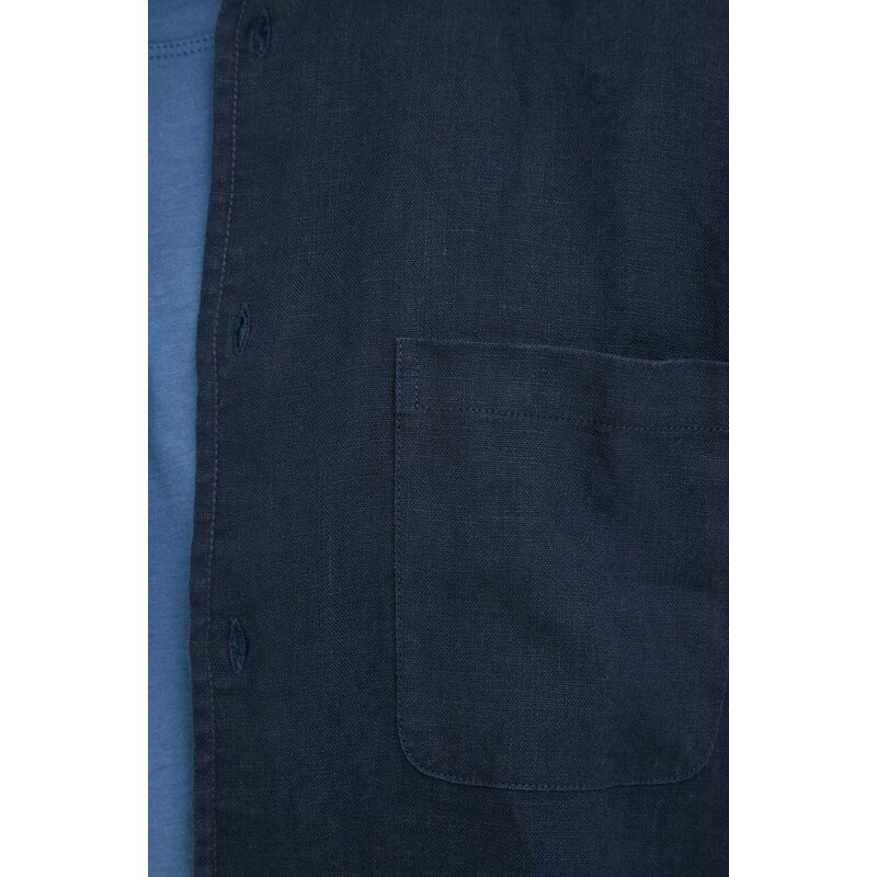 Plátěná košile Samsoe Samsoe pánská, tmavomodrá barva, regular, s klasickým límcem