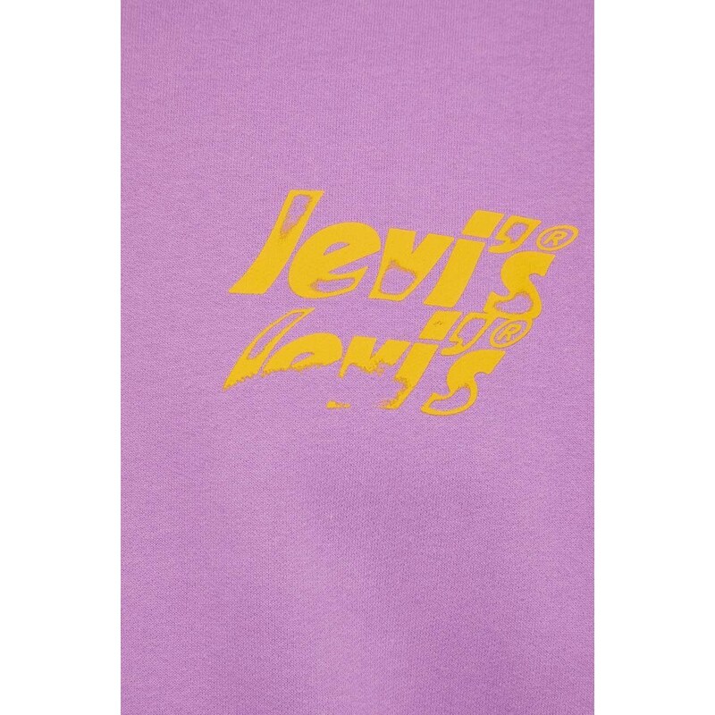Bavlněná mikina Levi's pánská, fialová barva, s potiskem