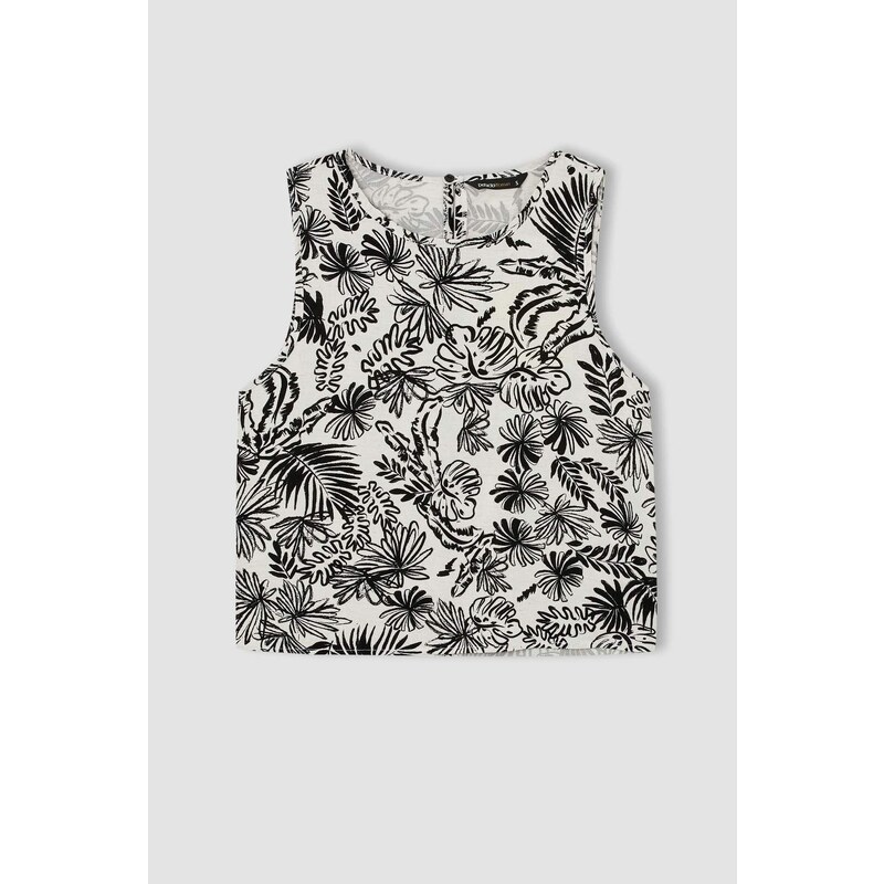 DEFACTO Regular Fit Sleeveless Palm Print Crop Top