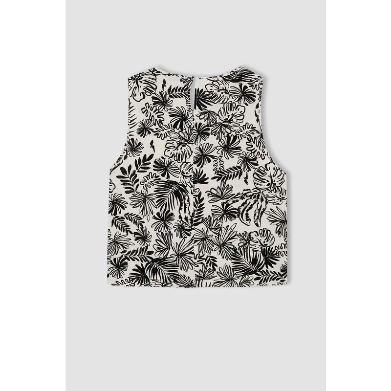 DEFACTO Regular Fit Sleeveless Palm Print Crop Top