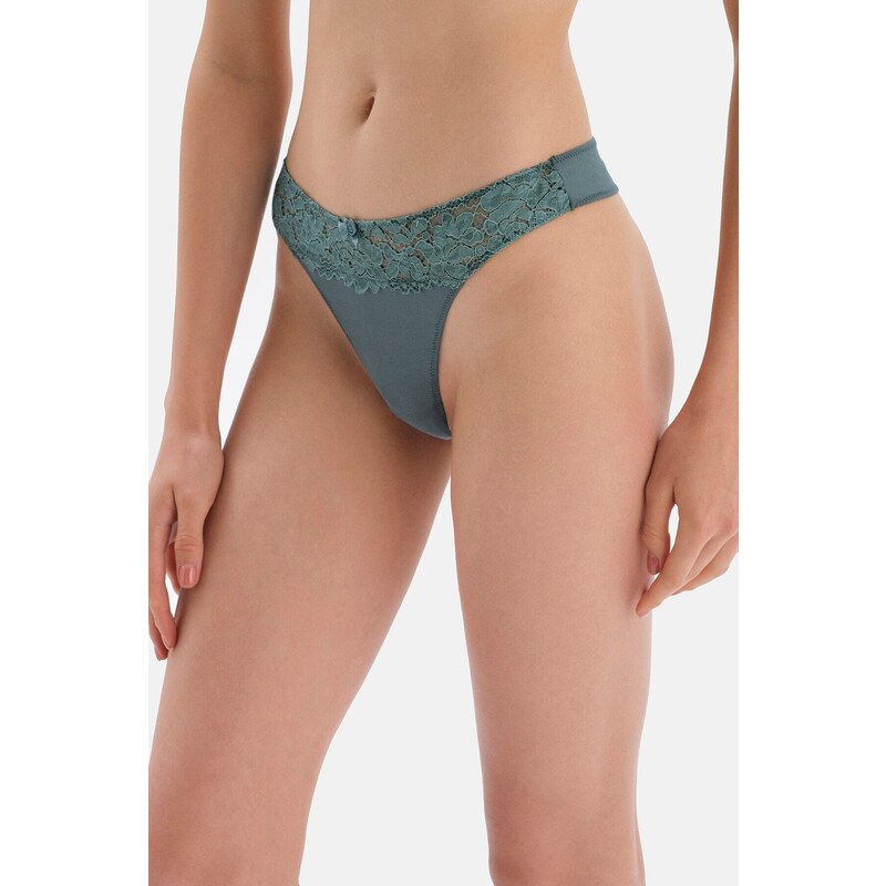 Dagi Green Lace Detail Micro Thong Panties