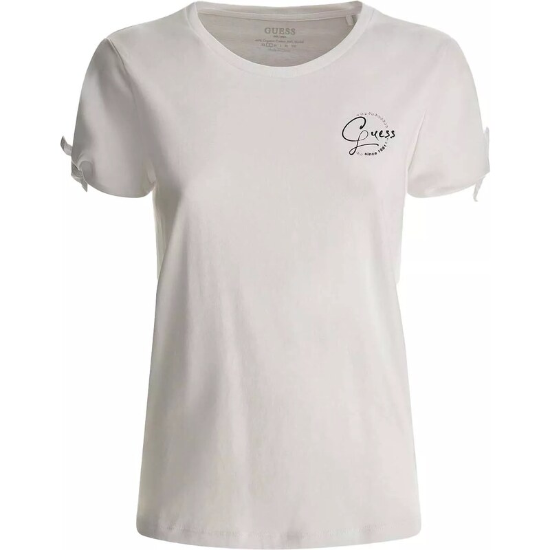 Guess dámské tričko s ozdobnými rukávy a kamínky bílé