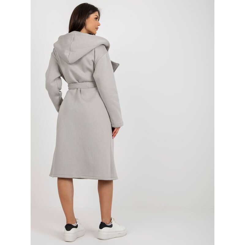 Fashionhunters Šedý dámský teplákový kabát s páskem