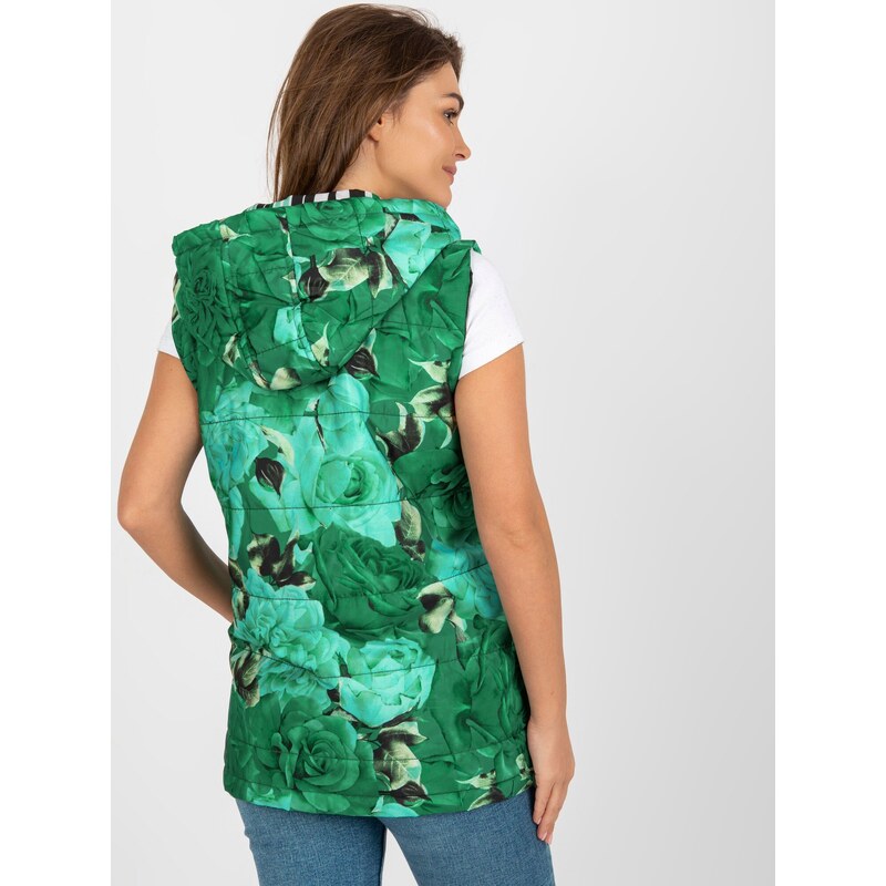 Fashionhunters Zelená dámská péřová vesta s kapucí