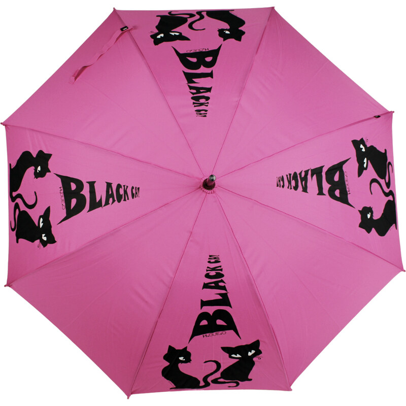 Luxusní dámský holový deštník H.DUE.O- Black Cat, růžová