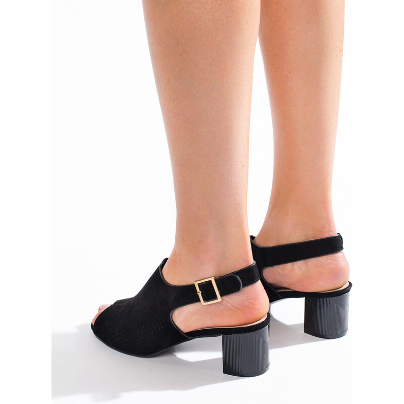 PK Stylové dámské černé sandály na širokém podpatku
