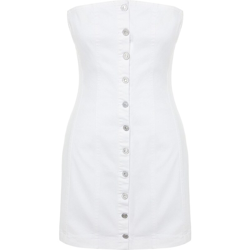 Trendyol bílé přední knoflíkové mini džínové šaty