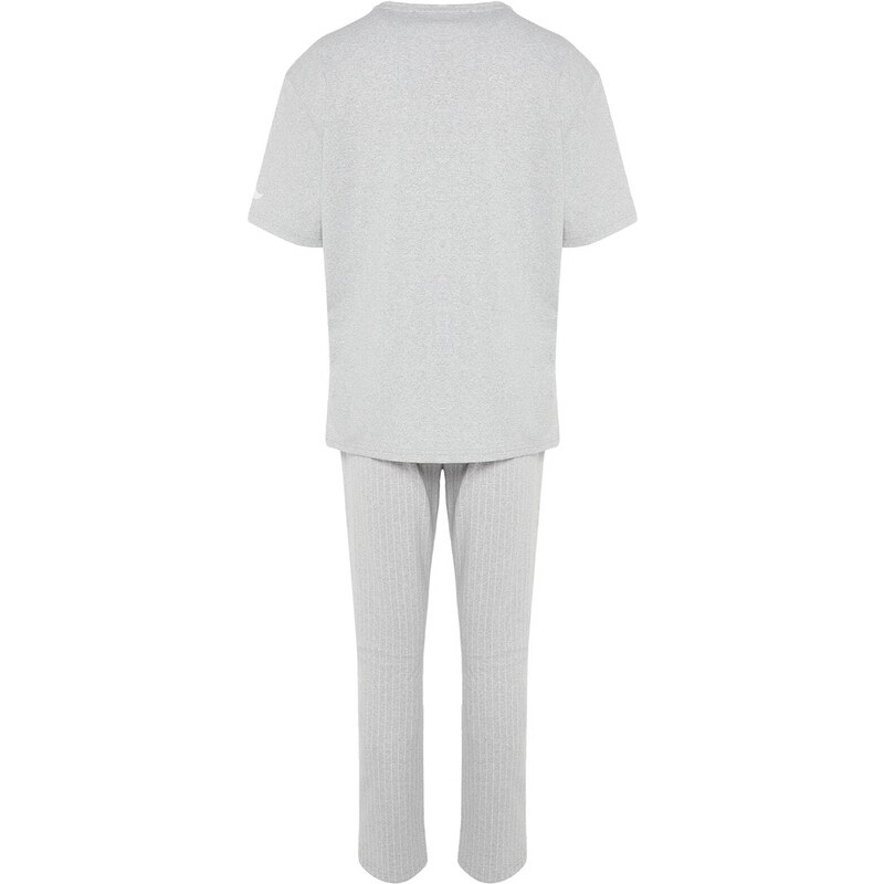 Trendyol Gray Men's Printed Knitted Pajamas Set