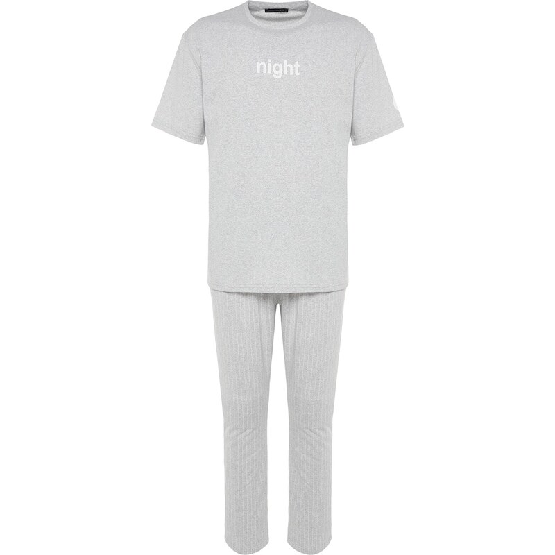 Trendyol Gray Men's Printed Knitted Pajamas Set