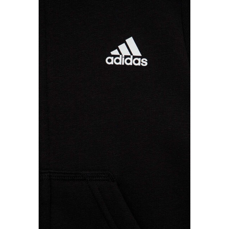 Dětská mikina adidas černá barva, s kapucí, s potiskem