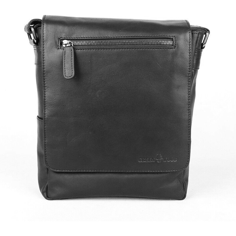 Středně velká pánská kožená crossbody taška GreenWood no. 6308 černá